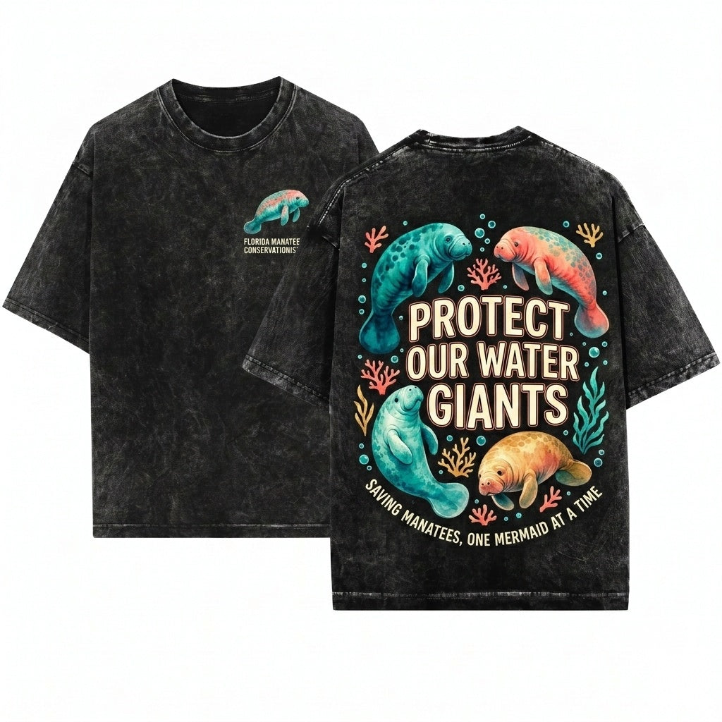 Vintage 90s Retro Manatee Sea Cow Ocean Lover Graphic Star Aesthetic Cute Y2K Gift Unisex Wash T-Shirt