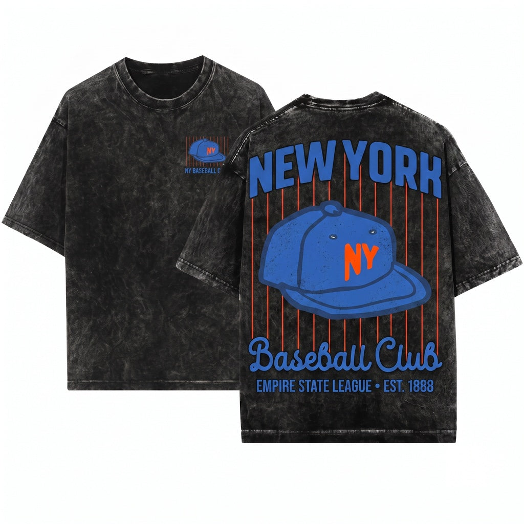 New York Baseball Hat Pinstripe Graphic Gameday Apparel Unisex Wash T-Shirt
