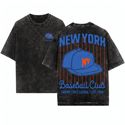 New York Baseball Hat Pinstripe Graphic Gameday Apparel Unisex Wash T-Shirt