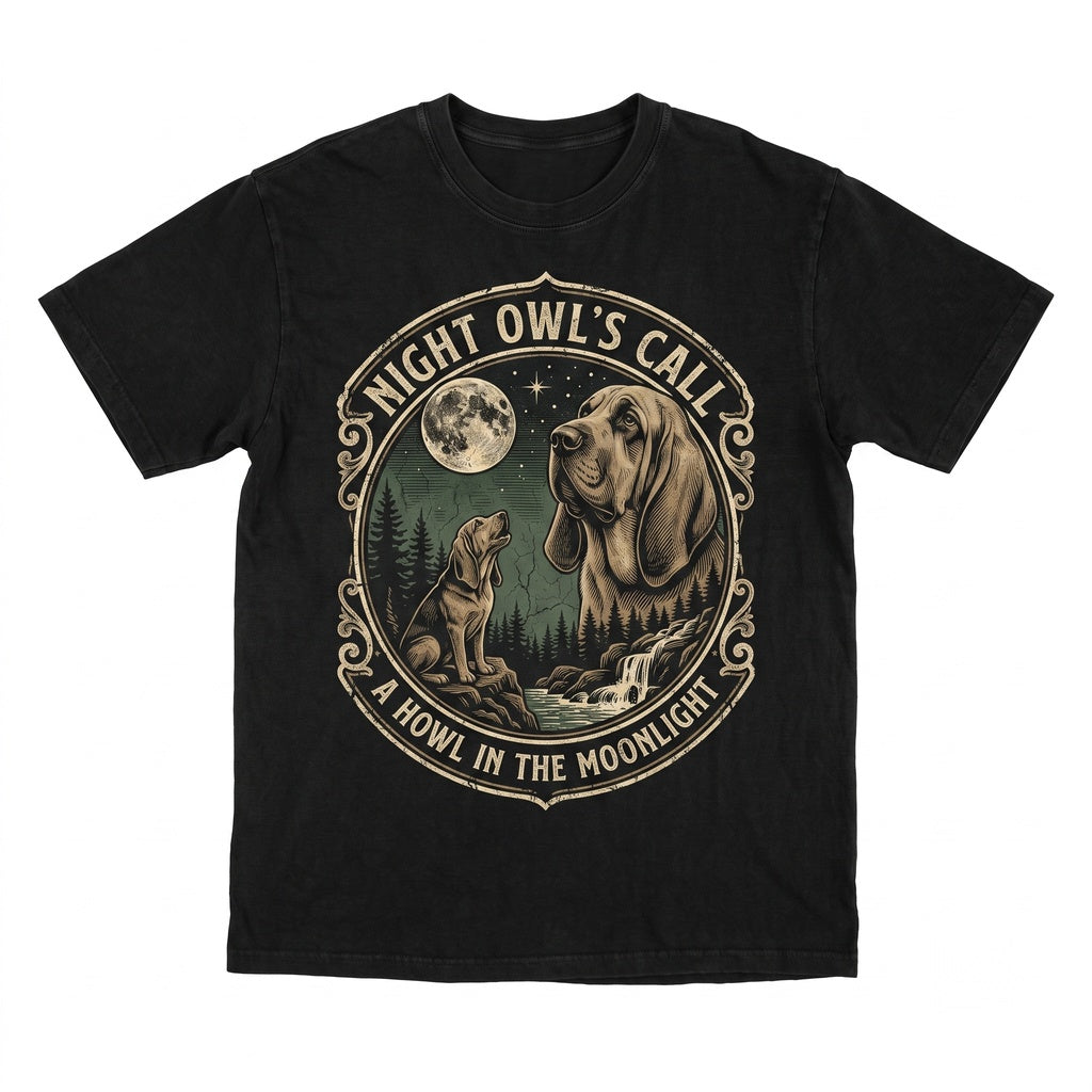 Bloodhound Howling at the Vintage Full Moon 90s Retro Graphic Dog Mom Gift Unisex TShirt