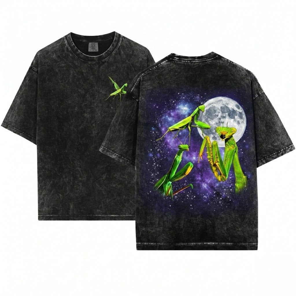 Praying Mantis Vintage Moon Graphic Insect Meme Funny Apparel Unisex Wash T-Shirt