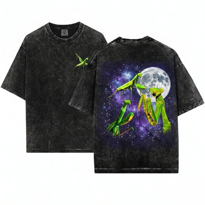 Praying Mantis Vintage Moon Graphic Insect Meme Funny Apparel Unisex Wash T-Shirt