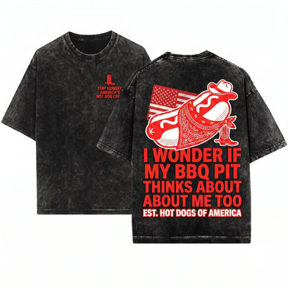 I Wonder If A Hot Dog Out There Is Thinking About Me Too Funny 4th of July Summer Food Lover Graphic Vintage Apparel Unisex Wash