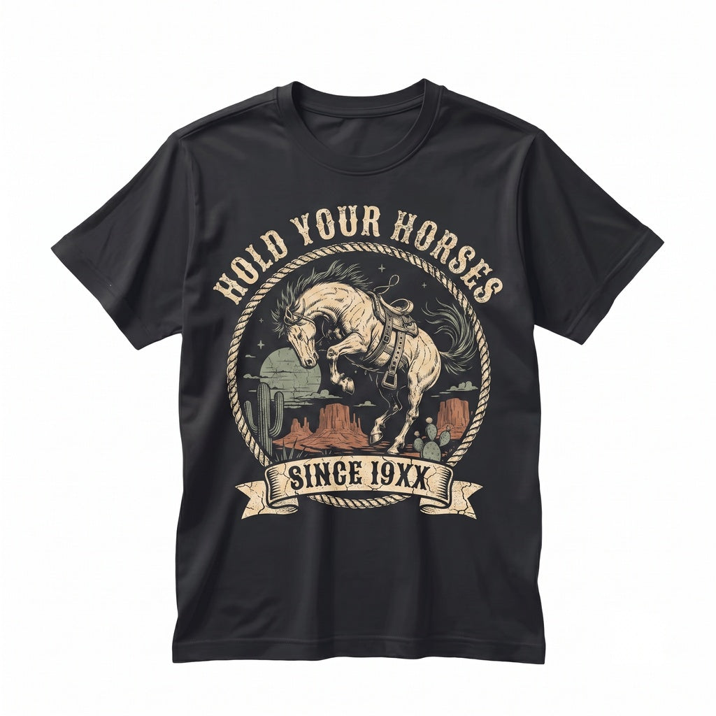 Hold Your Horses Trendy Cowgirl Graphic Funny Retro Western Country Concert Oversized Unisex TShirt