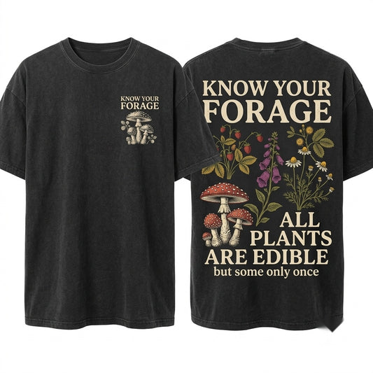 All Plants Are Edible Funny Botanical Mushroom Cottagecore Gardener Unisex Wash T-Shirt