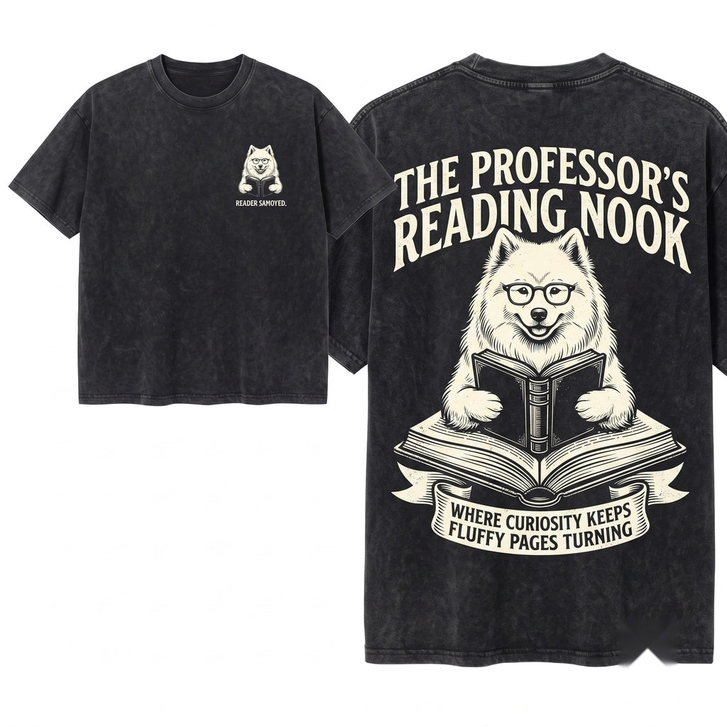 Samoyed Fluffy Dog Librarian Reading Bookworm Mom Dad Lover Gift Unisex Wash T-Shirt