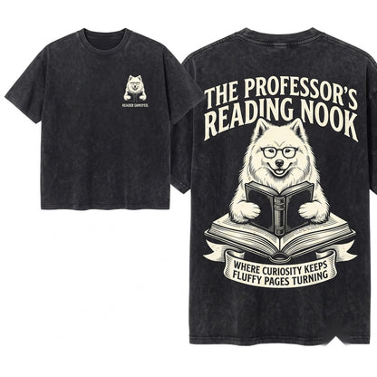 Samoyed Fluffy Dog Librarian Reading Bookworm Mom Dad Lover Gift Unisex Wash T-Shirt