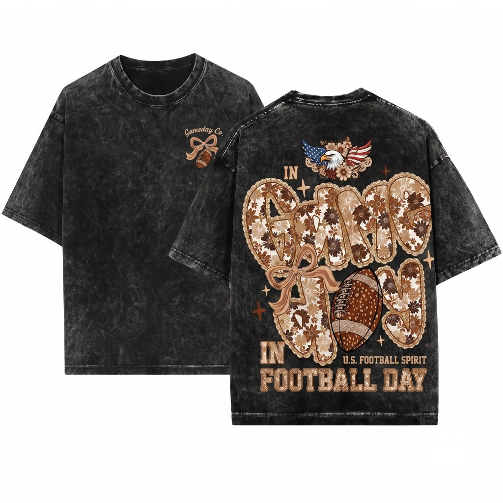 Lacey Vintage Preppy Floral Football Game Day Touchdown Season Doodles Unisex Wash T-Shirt