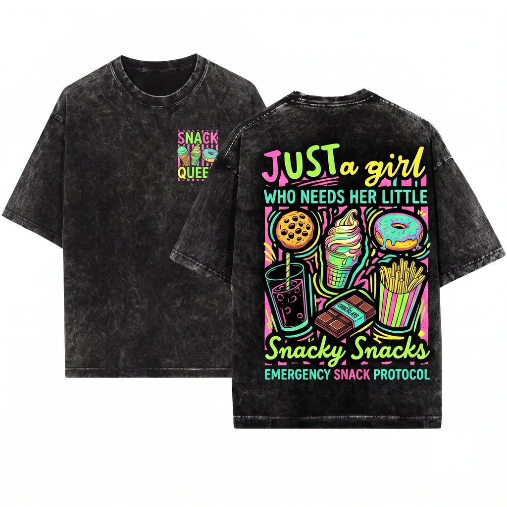 Just A Girl Who Needs Her Little Snacky Snacks Youth Funny Food Lover Graphic Gift Unisex Wash T-Shirt