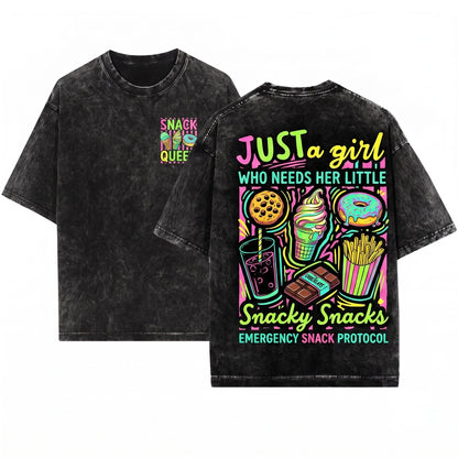Just A Girl Who Needs Her Little Snacky Snacks Youth Funny Food Lover Graphic Gift Unisex Wash T-Shirt