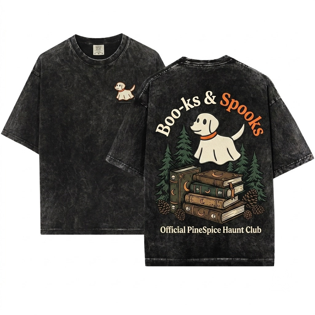 Embroidered Cute Ghost Dog Spooky Halloween Cozy Fall Boo Basket Gift 1717 Unisex Wash T-Shirt