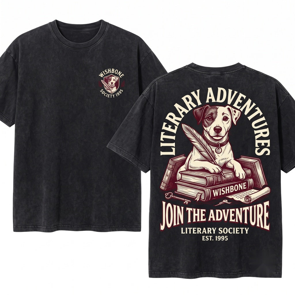 Jack Russell Literary Society Book Lover Vintage 90s Nostalgic Teacher Gift Unisex Wash T-Shirt