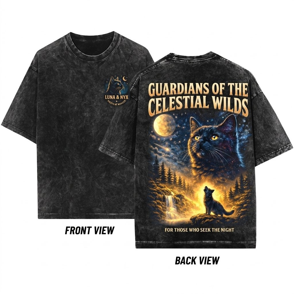 Black Cat Howling Moon Graphic Top Retro Kitten Apparel Gift Unisex Wash T-Shirt