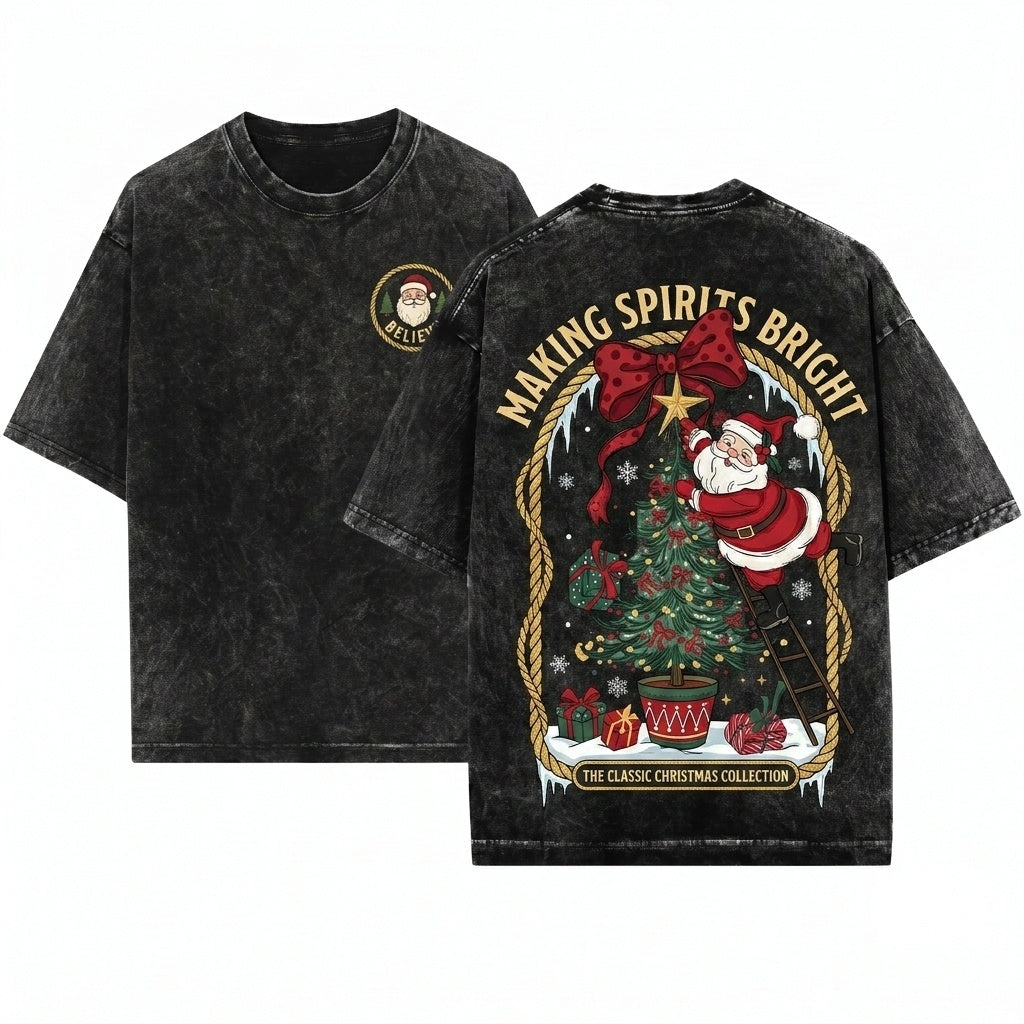 Vintage Brushstroke Oil Santa Coquette Christmas Doodles Artwork Graphic Design Digital File Unisex Wash T-Shirt