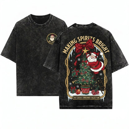 Vintage Brushstroke Oil Santa Coquette Christmas Doodles Artwork Graphic Design Digital File Unisex Wash T-Shirt