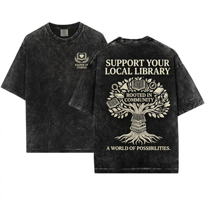 Support Your Local Librarian Read Banned Bookish Embroidered Gift Unisex Wash T-Shirt
