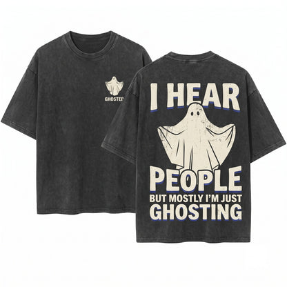 Halloween Ghost Vintage Haunted House Spooky Season Graphic Vibes Cute Unisex Wash T-Shirt