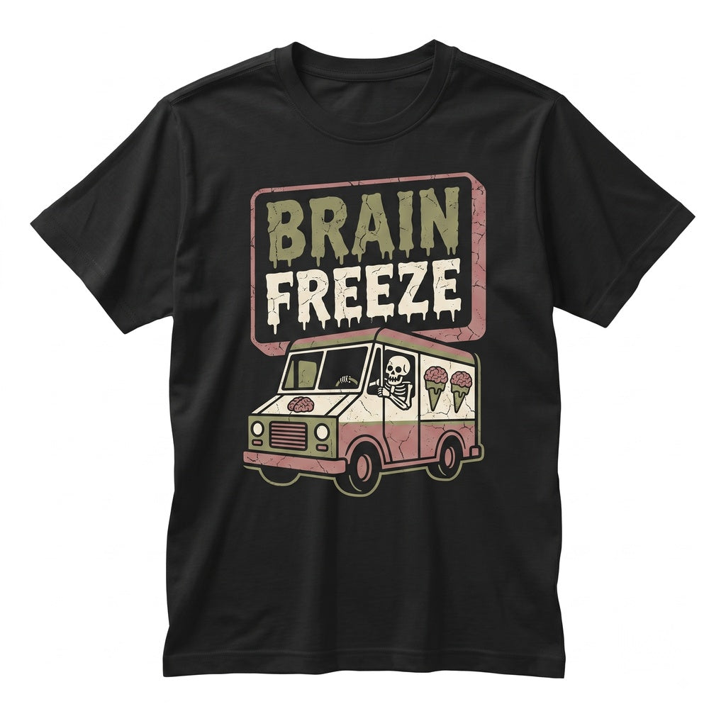 Funny Brain Freeze Ice Cream Truck Graphic Summerween Halloween Spooky Beachwear Unisex TShirt