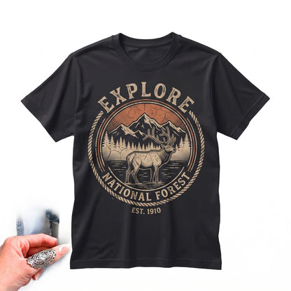 Vintage Mountain Elk Sunset Graphic Retro National Park Wilderness Nature Adventure Outdoor Gift Unisex TShirt