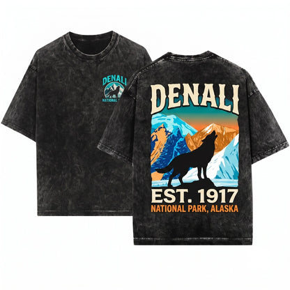 Denali National Park Alaska Wolf Wildlife Outdoor Adventure Camping Hiking Travel Souvenir Gift Unisex Wash T-Shirt
