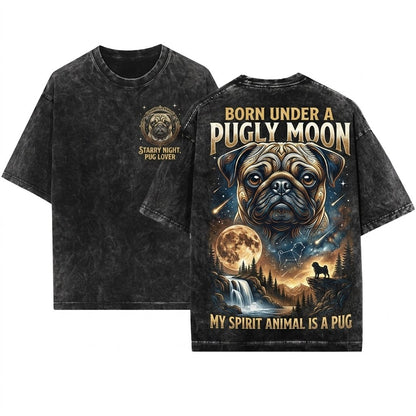 Vintage Retro Pug Howling Moon Graphic Gift Unisex Wash T-Shirt