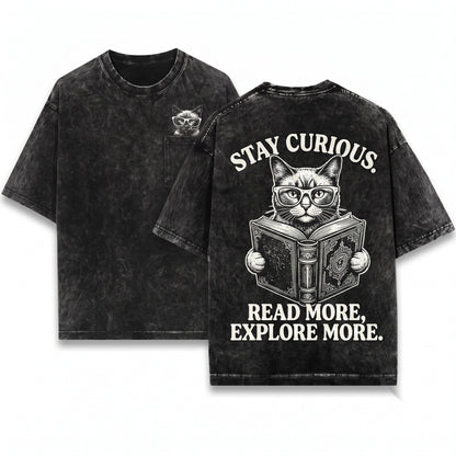 Siamese Cat Reading Novel Bookworm Librarian Mom Dad Pet Lover Gift Apparel Unisex Wash T-Shirt