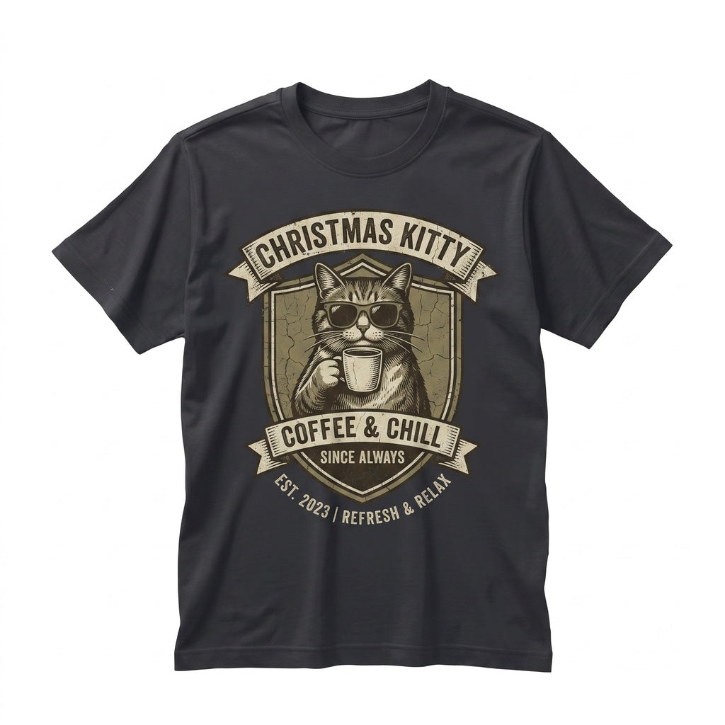 Chill Cat Ugly Christmas Sweater Meme Funny Ironic Brainrot Y2K Joke Weird Graphic Unisex TShirt