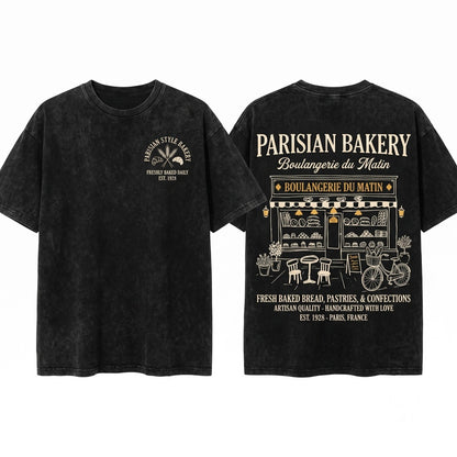 Boulangerie Paris Bakery Graphic Vintage French Cafe Unisex Wash T-Shirt