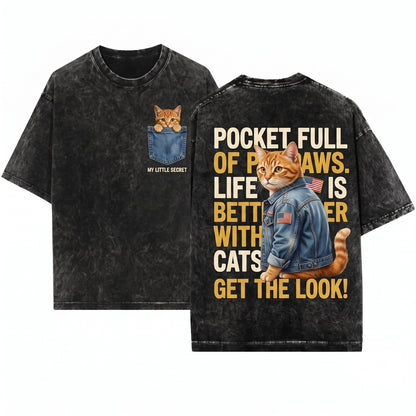 Kawaii Cute Tabby Cat Pocket Feline Lover Funny Pet Parent Gift Unisex Wash T-Shirt