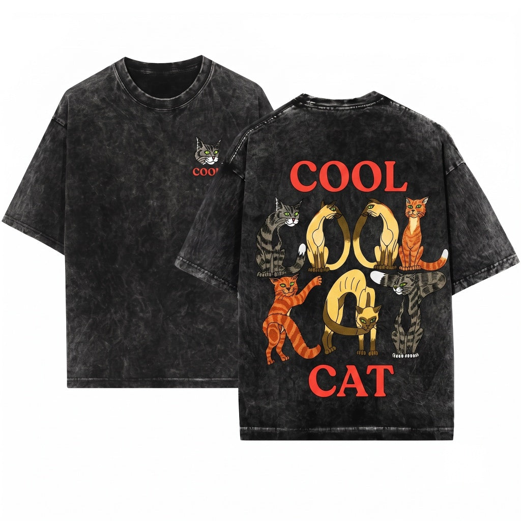 Vintage Cool 90s Retro Cartoon Cats Graphic Funny Lover Kitten Ivory Unisex Wash T-Shirt