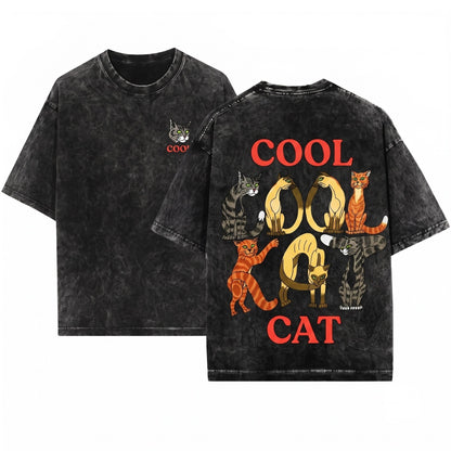 Vintage Cool 90s Retro Cartoon Cats Graphic Funny Lover Kitten Ivory Unisex Wash T-Shirt