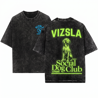 Vintage Vizsla Social Dog Club Tee Retro Weimaraner Breed Lover Gift Cute Dog Mom Dad Graphic Unisex Heavyweight Garment-Dyed T-Shirt