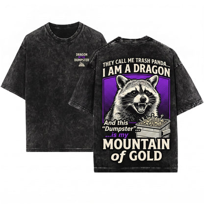 I Am Dragon Raccoon Purple Vintage Japanese Graphic Novelty Tee Unisex Wash T-Shirt