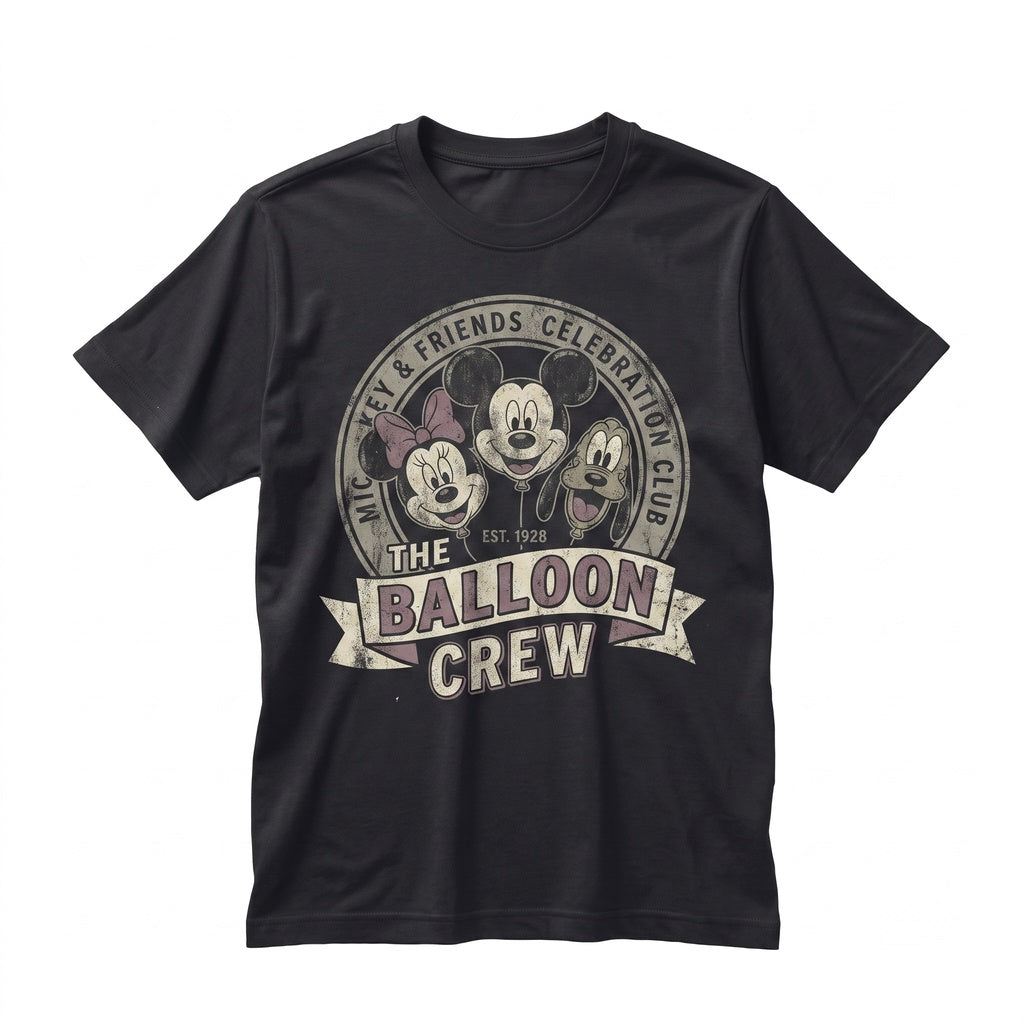 Vintage Magic Mouse Crew Balloon Double Sided Theme Park Family Vacation Matching Graphic Unisex TShirt