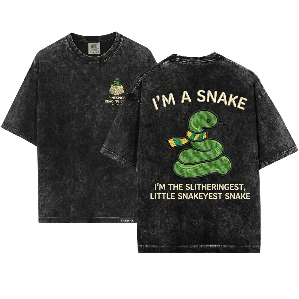 Im A Slithering Little Snakey Snake Embroidered Comfort Colors 1717 Apparel Funny Graphic Cotton Top Unisex Wash T-Shirt