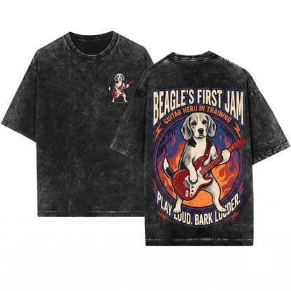 Beagle Rocker Guitarist Musical Lover Parent Gift Funny Canine Graphic Unisex Wash T-Shirt