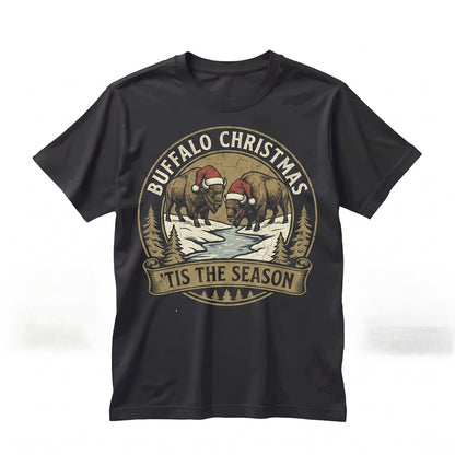 Cozy Christmas Bison Holiday Wildlife Western Winter Hats Animal Crewneck Graphic Unisex TShirt