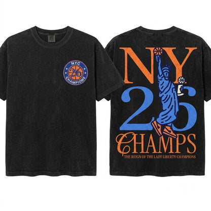 New York 2026 Champions Statue of Liberty NY Bball Graphic Unisex Wash T-Shirt