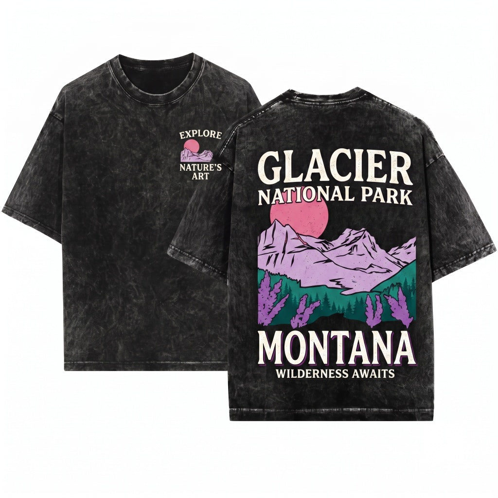 Vintage Glacier National Park Montana Hiking Adventure Graphic Apparel Unisex Wash T-Shirt