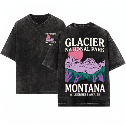 Vintage Glacier National Park Montana Hiking Adventure Graphic Apparel Unisex Wash T-Shirt