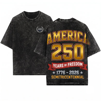 America 250 Years Freedom Vintage Varsity Patriotic USA Unisex Wash T-Shirt
