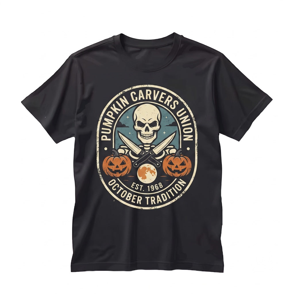 Vintage Halloween Spooky Summer Skeleton Pumpkin Forest Graphic Unisex TShirt
