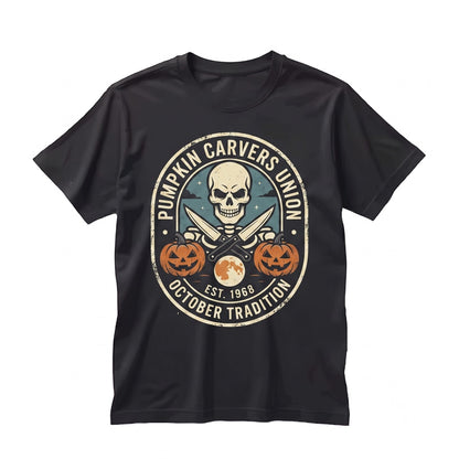 Vintage Halloween Spooky Summer Skeleton Pumpkin Forest Graphic Unisex TShirt
