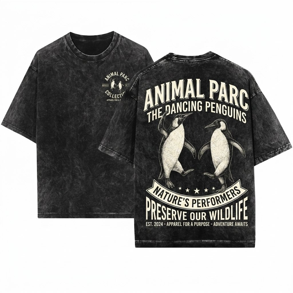 Penguins Dancing Vintage Arctic Wildlife Emperor Graphic Silly Funny Animal Unisex Wash T-Shirt