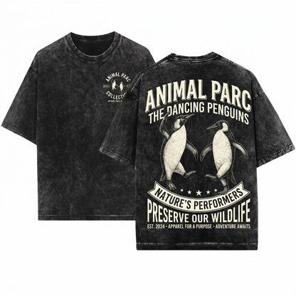 Penguins Dancing Vintage Arctic Wildlife Emperor Graphic Silly Funny Animal Unisex Wash T-Shirt