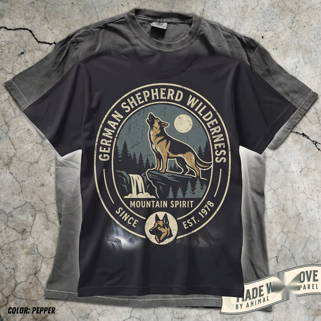 Vintage 90s German Shepherd Howling Full Moon Funny Dog Lover Gift Graphic Unisex TShirt
