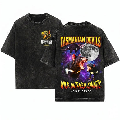 Tasmanian Devil Moon Vintage Wildlife Retro Animal Graphic Oversized Funny Gift Unisex Wash T-Shirt