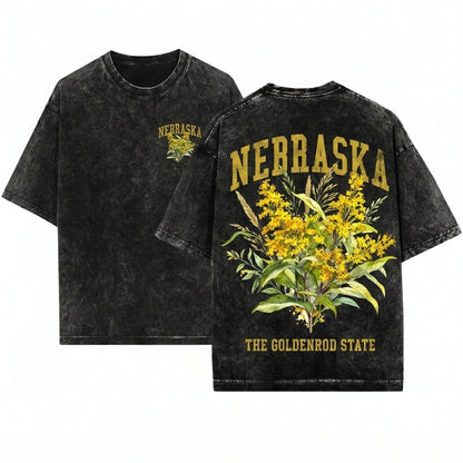 Nebraska State Flower Botanical Gardening Travel Gift Mother Girlfriend Unisex Wash T-Shirt