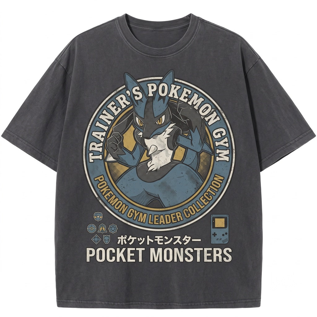 Vintage Wash Lucario Graphic Oversized Mineral Garment Dyed Retro Anime Gamer Gift Unisex TShirt