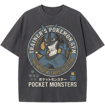 Vintage Wash Lucario Graphic Oversized Mineral Garment Dyed Retro Anime Gamer Gift Unisex TShirt